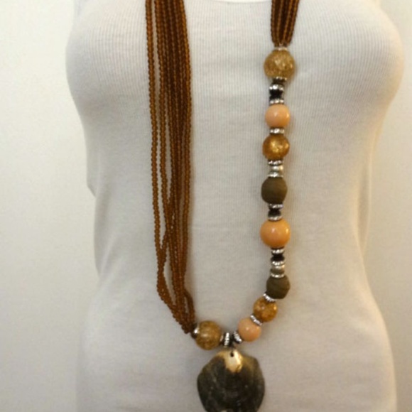 VTG Runway Glass Bead Baroque Pearl Shell Necklace - Picture 5 of 8